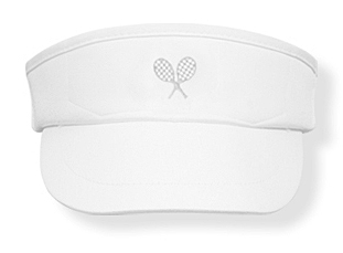 Girls white tennis  visor with white rackets logo